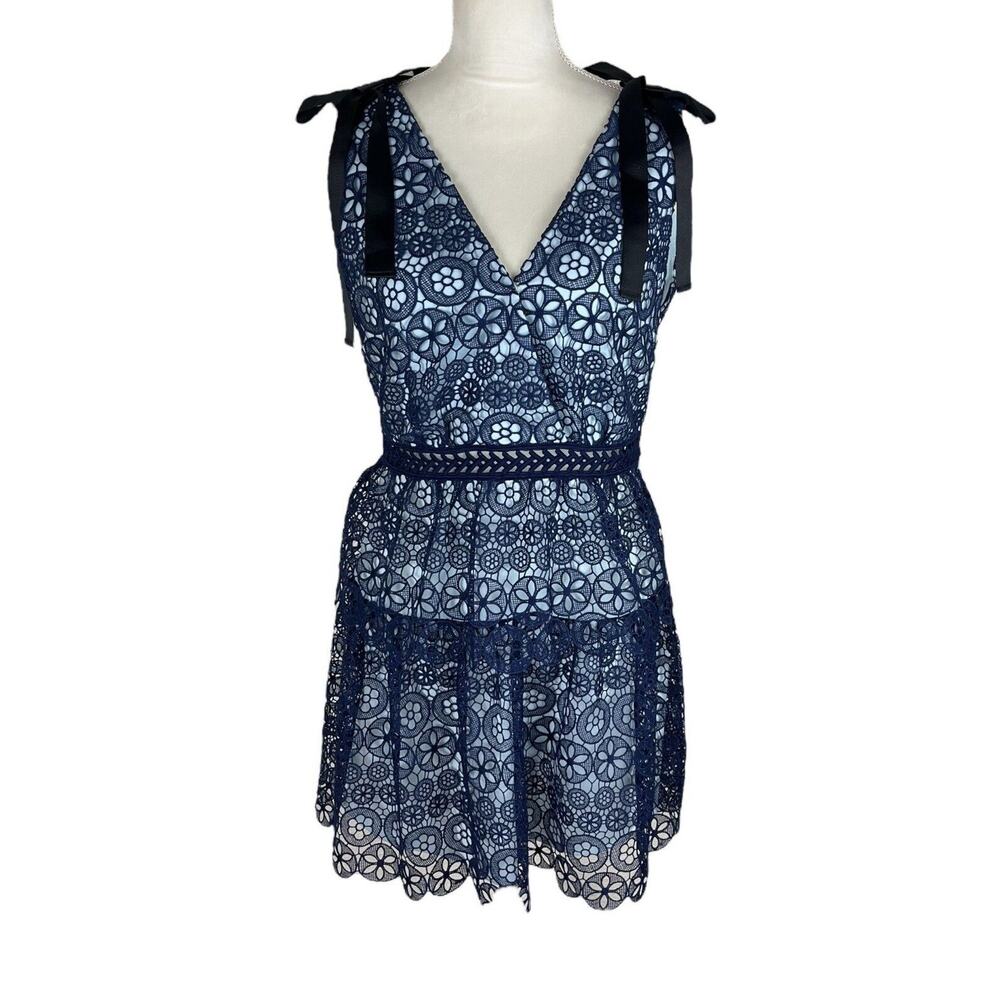 Self Portrait Guipure Bow Tiered Cocktail Dress Romantic Coquette Size Small - Picture 2 of 9